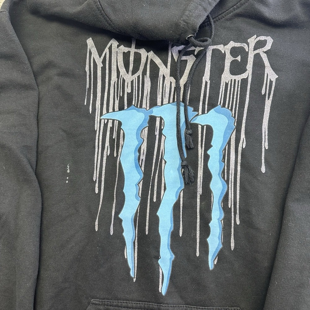 Vtg Y2K 2000s Monster Energy Drink Logo Pullover Hoodie Mens Large Sleeve Print - Picture 2 of 10